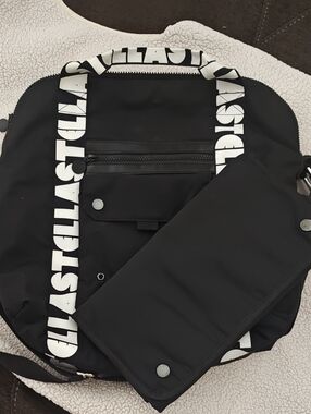 Stella McCartney Black Diaper Bag with White Logo Straps